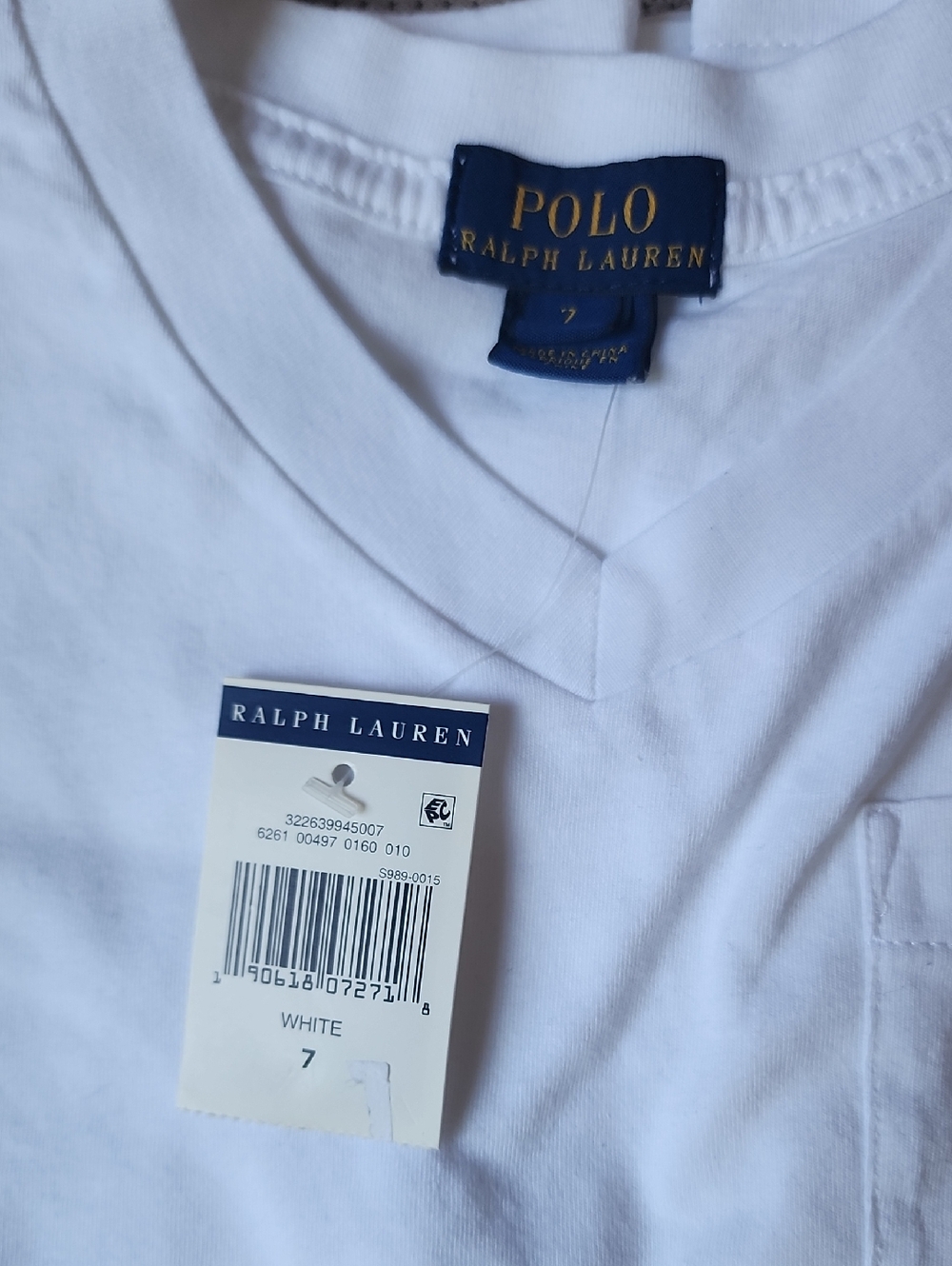 Polo by Ralph Lauren White V-Neck Pocket Tee with Navy Pony - Picture 2 of 5